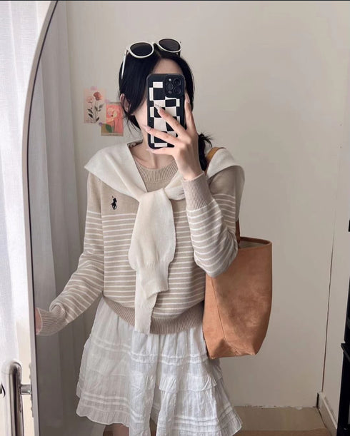 Stripes around Neck Pullover Sweater